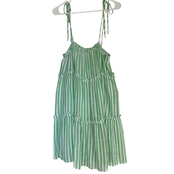 Rails Carolyn Tiered Babydoll Dress Cayman Green Stripe Beach Coastal Loose - Picture 7 of 15